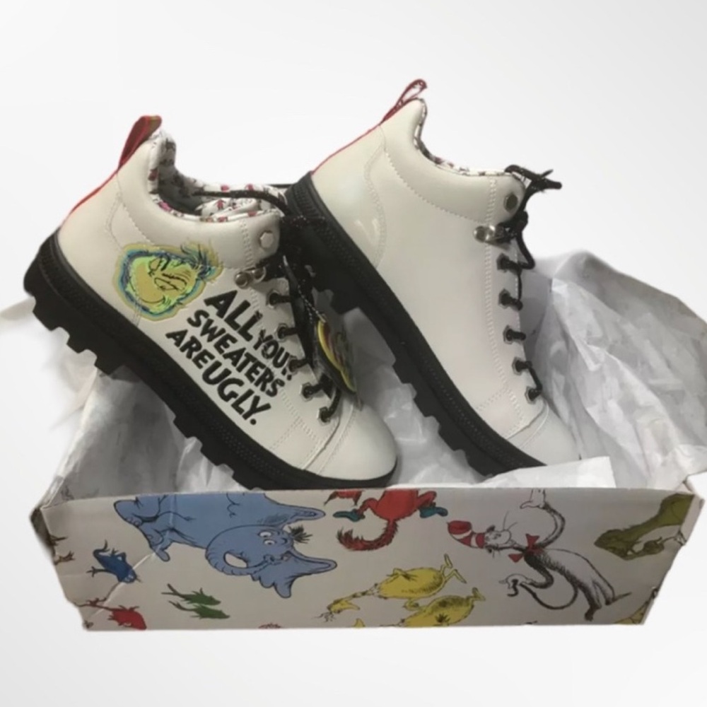 SKECHERS  DR. SEUSS ALL YOUR SWEATERS ARE UGLY ROADIES BOOTS size 8 used once